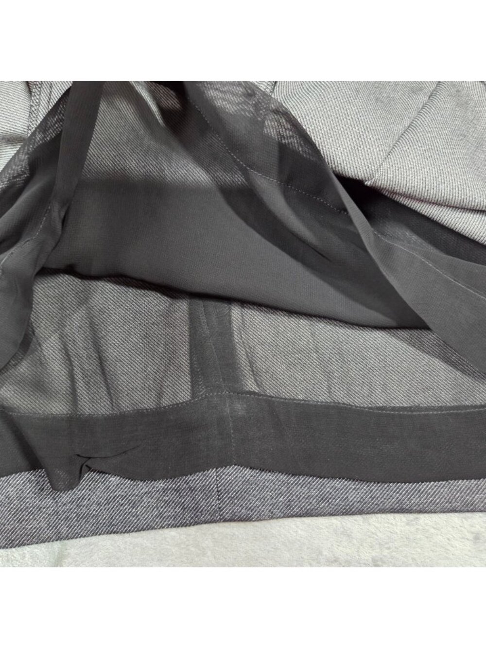 Akris Punto Dress 12 Black Denim & Faux Leather Trim Waist Pleated Career Party - Picture 6 of 12